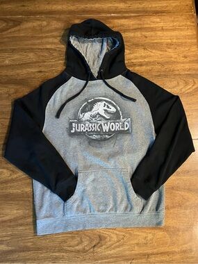 Jurassic World Hoodie Universal Studios Gray Black Sweatshirt Dinosaur Large